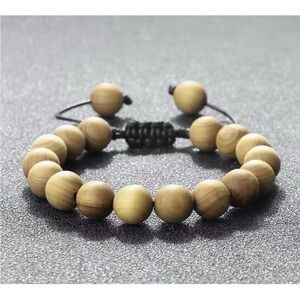Natural Sandalwood Bead Bracelet Handmade Adjustable Wood Jewelry Brown Black
